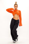 Orange Cable Knit High Neck Cropped Jumper