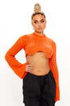 Orange Cable Knit High Neck Cropped Jumper