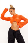 Orange Cable Knit High Neck Cropped Jumper