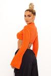 Orange Cable Knit High Neck Cropped Jumper