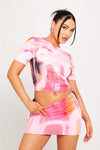 Pink Body Print Graphic Crop Top & Mini Skirt Co-Ord