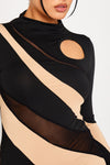 Black High Neck Mesh Panel Detail Mini Dress