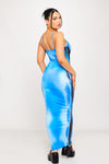 Blue Body Heat Print Strappy Bodycon Maxi Dress
