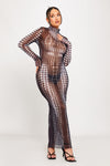 Black Sheer Mesh Dot Print Turtleneck Maxi Dress