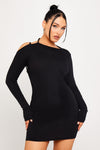 Black Adjustable Strap Backless Long Sleeve Mini Dress