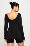 Black Ribbed Scoop Neck Long Sleeve Playsuit