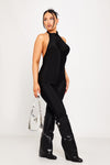 Black Halter High Neck Backless Jumpsuit