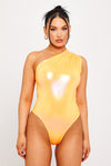 Orange Metallic One Shoulder Ruched Bodysuit