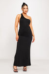 Black One Shoulder Buckle Detail Open Back Maxi Dress