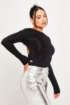 Black Open Back Seamless Long Sleeve Crop Top