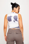 Grey Body Print High Neck Sleeveless Crop Top