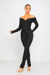 Black Plunge Long Sleeve Wrap Top & Split Leggings Co-Ord