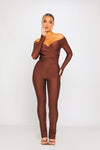 Chocolate Plunge Long Sleeve Wrap Top & Split Leggings Co-Ord