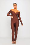 Chocolate Plunge Long Sleeve Wrap Top & Split Leggings Co-Ord