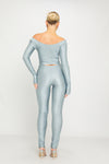 Silver Plunge Long Sleeve Wrap Top & Split Leggings Co-Ord