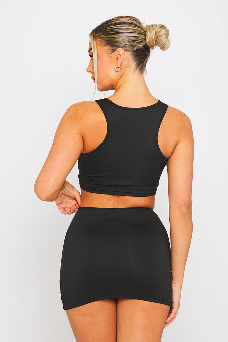 Black Cut Out Buckle Detail Crop Top & Mini Skirt Co-Ord