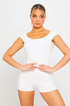 White Scoop Neck Backless Cap Sleeve Playsuit