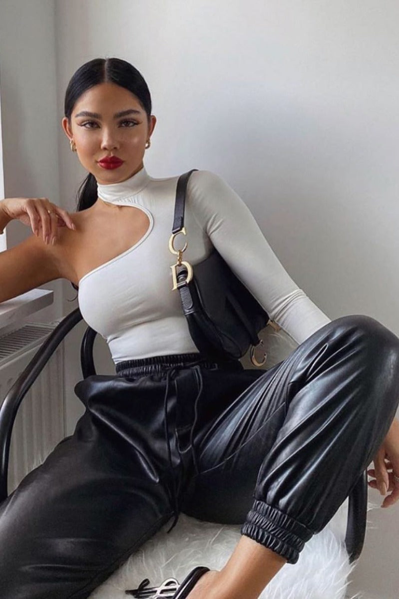 Black Faux Leather Joggers