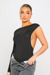 Black One Sleeve Open Back Asymmetric Bodysuit