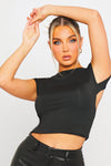 Black Open Back Seamless Cap Sleeve Crop Top