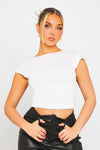 White Open Back Seamless Cap Sleeve Crop Top