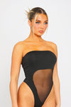 Black Mesh Extreme Cut Out Detail Bandeau Bodysuit