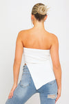 White Ribbed Side Slit Longline Bandeau Top