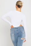 White Ribbed Plunge High Leg Long Sleeve Bodysuit