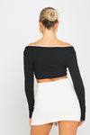 Black Ribbed Contrast Trim Long Sleeve Crop Top