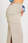 Grey Ruched Split Detail Parachute Cargo Maxi Skirt