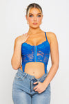 Blue Floral Lace Bustier Corset Crop Top