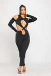 Black Cut Out Twist Front Long Sleeve Jumpsuit