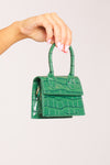 Green Faux Croc Leather Top Handle Mini Bag