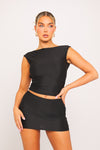 Black Open Back Cap Sleeve Crop Top & Mini Skirt Co-Ord