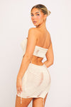 Beige Distressed Knit Detail Top & Mini Skirt Co-Ord