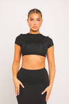 Black Seamless Short Sleeve Crop Top & Maxi Skirt Co-Ord