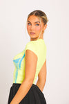 Yellow Body Heat Print Short Sleeve Crop Top