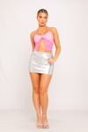 Silver Metallic High Waist Denim Mini Skirt