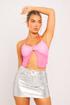 Silver Metallic High Waist Denim Mini Skirt