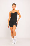 Black Seamless Spaghetti Strap Cross Back Playsuit