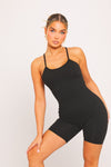 Black Seamless Spaghetti Strap Cross Back Playsuit