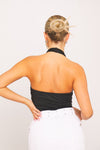 Black Halter Plunge Sleeveless Crop Top