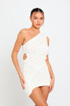 White One Shoulder Ladder Knit Mini Dress