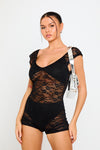 Black Sheer Floral Lace Cap Sleeve Playsuit