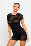 Black Sheer Knit Contour Short Sleeve Playsuit