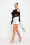 Silver Metallic Pleated Detail High Waist Mini Skirt