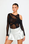 Black Sheer Cut Out Asymmetric Long Sleeve Bodysuit