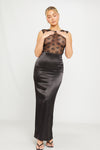 Black Satin High Waisted Long Maxi Skirt