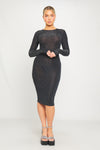 Black Sparkly Lurex Long Sleeve Bodycon Midi Dress