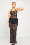 Black Sheer Lace Low Rise Flared Trousers 